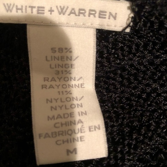 WHITE + WARREN medium black linen blend sweater vest drawstring tie at waist - Picture 12 of 15